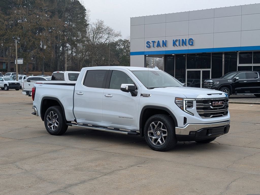2026 GMC Sierra 1500 SLT in Glacier White Tricoat — front three-quarter view